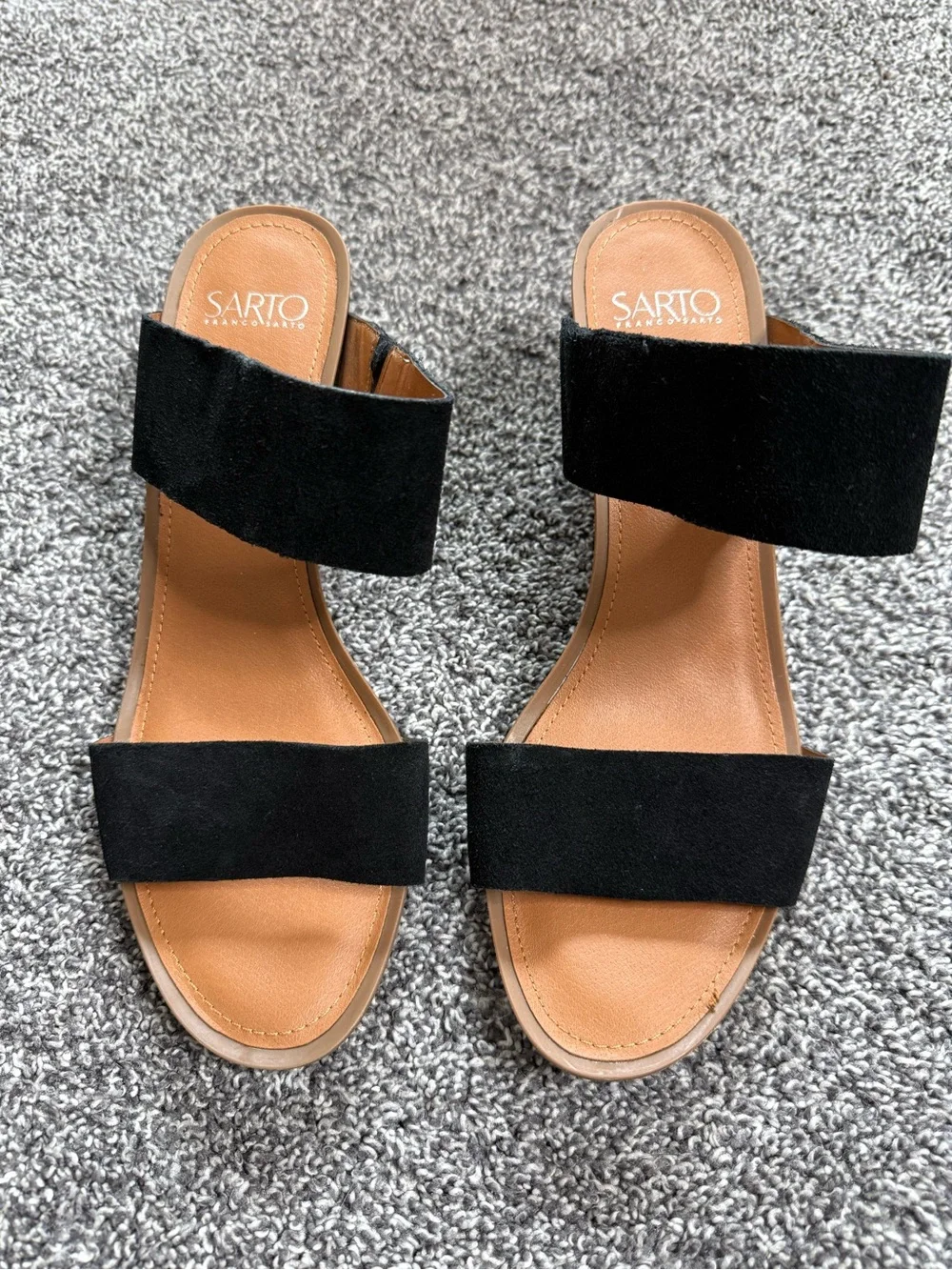 Franco Sarto Black Suede Studded Block Heel Sandals Size 10